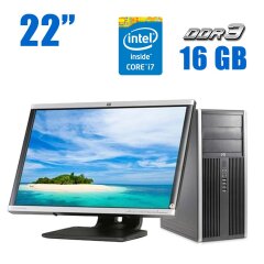 Комплект ПК: HP Compaq Elite 8300 Tower / Intel Core i7-3770 (4 (8) ядра по 3.4 - 3.9 GHz) / 16 GB DDR3 / 240 GB SSD + 500 GB HDD / AMD Radeon R7 250, 2 GB DDR3, 128-bit + Монитор HP Compaq LA2205wg / 22" (1680x1050) TN / DVI, VGA, DP