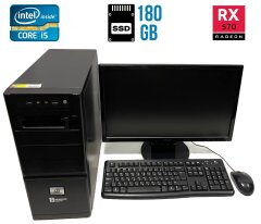Комплект ПК: Impression P+ Tower / Intel Core i5-2400 (4 ядра по 3.1 - 3.4 GHz) / 8 GB DDR3 / 180 GB SSD / AMD Radeon RX 570, 4 GB GDDR5, 256-bit / Windows 8 Pro + Монитор Asus VE228NR / 22" (1920x1080) TN / VGA, DVI + Клавиатура и мышка
