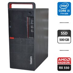 Комп'ютер Lenovo ThinkCentre M910T Tower / Intel Core i5-7500 (4 ядра по 3.4 - 3.8 GHz) / 16 GB DDR4 / 500 GB SSD / AMD Radeon RX 550, 4 GB GDDR5, 128-bit / Wi-Fi / DVD-ROM / Windows 11 Pro