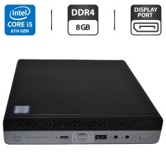 Неттоп Б-клас HP EliteDesk 800 G3 Desktop Mini USFF / Intel Core i5-6500T (4 ядра по 2.5 - 3.1 GHz) / 8 GB DDR4 / 500 GB HDD / Intel UHD Graphics 630 / Windows 11 Pro / Блок живлення