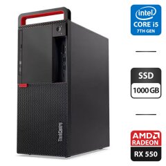 Компьютер Lenovo ThinkCentre M910T Tower / Intel Core i5-7500 (4 ядра по 3.4 - 3.8 GHz) / 32 GB DDR4 / 1000 GB SSD / AMD Radeon RX 550, 4 GB GDDR5, 128-bit / Wi-Fi / DVD-ROM / Windows 11 Pro