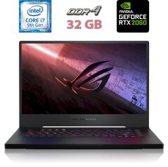 Игровой ноутбук Asus ROG Zephyrus S GX502G / 15.6" (1920x1080) IPS / Intel Core i7-9750H (6 (12) ядер по 2.6 - 4.5 GHz) / 32 GB DDR4 / 512 GB SSD M.2 / nVidia GeForce RTX 2060, 6 GB GDDR6, 192-bit / USB 3.1 / HDMI