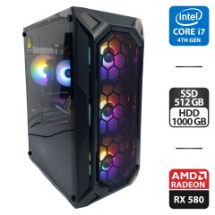 Игровой ПК 1stPlayer FireBase X6 Tower / Intel Core i7-4790 (4 (8) ядра по 3.6 - 4.0 GHz) / 32 GB DDR3 / 512 GB SSD + 1000 GB HDD / AMD Radeon RX 580, 8 GB GDDR5, 256-bit / 500W + Кабели DVI и питания