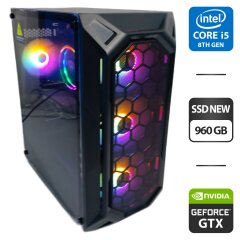 Игровой ПК 1stPlayer FireBase X6 Tower NEW / Intel Core i5-8500 (6 ядер по 3.0 - 4.1 GHz) / 16 GB DDR4 NEW / 960 GB SSD NEW / nVidia GeForce GTX 1660 Super, 6 GB GDDR6, 192-bit / HDMI / 600W + Кабели (DVI и питания) в комплекте