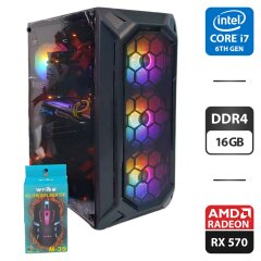 Игровой ПК 1stPlayer X6 Fire Base Tower / Intel Core i7-6700 (4 (8) ядра по 3.4 - 4.0 GHz) / 16 GB DDR4 / 1000 GB SSD / AMD Radeon RX 570, 4 GB GDDR5, 256-bit / 550W