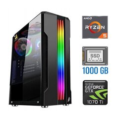 Игровой ПК Tower / AMD Ryzen 5 5500 (6 (12) ядер по 3.6 - 4.2 GHz) / 32 GB DDR4 / 1000 GB SSD / nVidia GeForce GTX 1070 Ti, 8 GB GDDR5, 256-bit