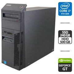 Комп'ютер Б-клас Lenovo ThinkCentre M83 Tower / Intel Core i7-4770 (4 (8) ядра по 3.4 - 3.9 GHz) / 16 GB DDR3 / 240 GB SSD + 500 GB HDD / nVidia GeForce GT 630, 4 GB GDDR3, 128-bit / DVD-ROM