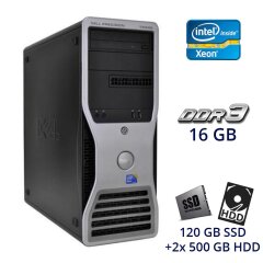 Робоча станція Dell Precision T5500 Tower / 2x Intel Xeon X5677 (4 (8) ядра по 3.46 - 3.73 GHz) / 16 GB DDR3 / 120 GB SSD+2x 500 GB HDD / AMD Radeon HD 4350, 1 GB DDR2, 64-bit