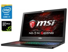 Игровой ноутбук MSI GS63VR 6RF Stealth Pro / 15.6" (1920x1080) IPS / Intel Core i7-6700HQ (4 (8) ядра по 2.6 - 3.5 GHz) / 16 GB DDR4 / 256 GB SSD + 1000 GB HDD / nVidia GeForce GTX 1060, 6 GB GDDR5, 192-bit / WebCam / Win 10 Home