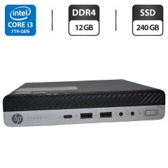 Неттоп HP ProDesk 600 G3 Mini PC USFF / Intel Core i3-7100T (2 (4) ядра по 3.4 GHz) / 12 GB DDR4 / 240 GB SSD / Intel HD Graphics 630 / Windows 11 Pro + Блок живлення