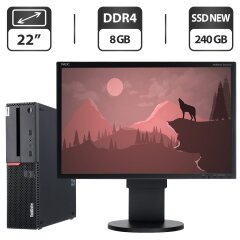 Комплект ПК: Lenovo Thinkcentre M800 SFF / Intel Core i5-6400 (4 ядра по 2.7 - 3.3 GHz) / 8 GB DDR4 / 240 GB SSD NEW / Intel HD Graphics 530 + Монитор Б-класс 22" (1680x1050) TN / VGA, DVI / Разные бренды + Мышка, клавиатура, кабели подключения
