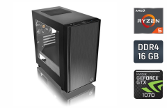 Игровой ПК ThermalTake Versa H17 / AMD Ryzen 5 5500 (6 (12) ядер по 3.6 - 4.2 GHz) / 16 GB DDR4 / 512 GB SSD / nVidia GeForce GTX 1070, 8 GB GDDR5, 256-bit / Azza 650w 80+ bronze / ASRock B450M-HDV R4.0