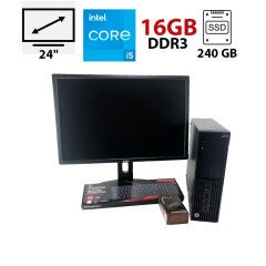 Комплект ПК: HP WorkStation Z230 SFF / Intel Core i5-4440S (4 ядра по 2.8 - 3.3 GHz) / 16 GB DDR3 / 240 GB SSD / Intel HD Graphics 4400 / Displayport + Монитор 24" (1920x1200) TN LCD + Клавиатура, мышка, кабели в комплекте