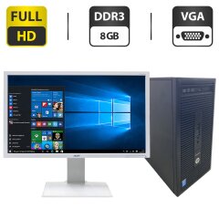 Комплект ПК: компьютер HP EliteDesk 700 G1 Tower / Intel Core i5-4590 (4 ядра по 3.0 - 3.7 GHz) / 8 GB DDR3 / 250 GB HDD / Intel HD Graphics 4600 + Монитор Б-класс Acer B243HL / 24" (1920x1080) TN / VGA + Клавиатура, мышка, кабели