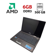 Ноутбук Asus K53 / 15.6" (1366x768) TN / AMD A6-3420M (4 ядра по 1.5 - 2.4 GHz) / 6 GB DDR3 / 500 GB HDD / AMD Radeon HD 6520G Graphics / WebCam / VGA