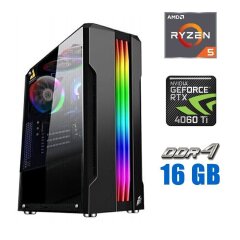 Новый игровой ПК Tower / AMD Ryzen 5 5500 (6 (12) ядер по 3.6 - 4.2 GHz) / 16 GB DDR4 / 480 GB SSD / nVidia GeForce RTX 4060 Ti, 8 GB GDDR6, 128-bit / 600W