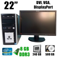 Terra / Intel&reg; Core&trade; i5-3330 (4 ядра по 3.0 - 3.2GHz) / 8GB DDR3 / new! 240 GB SSD+500 GB HDD / DVD-RW + Монитор Lenovo LT2252pwA / 22" (1680x1050) 16:10 TN / DVI, VGA, DisplayPort, audio
