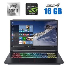 Игровой ноутбук Acer Nitro 5 AN517-52-789D / 17.3" (1920x1080) IPS / Intel Core i7-10750H (6 (12) ядра по 2.6 - 5.0 GHz) / 16 GB DDR4 / 512 GB SSD / nVidia GeForce RTX 3060, 6 GB GDDR6, 192-bit / WebCam