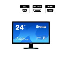 Монитор Iiyama ProLite E2483HS / 24" (1920x1080) TN / VGA, DP, HDMI, Audio / VESA 100x100 + Кабель питания