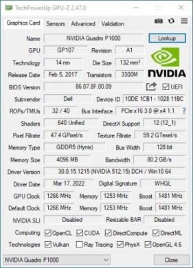 Дискретна відеокарта nVidia Quadro P1000, 4 GB GDDR5, 128-bit / miniDP 