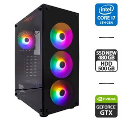 Игровой ПК 1stPlayer V3-B-4F1 Tower NEW / Intel Core i7-3770 (4 (8) ядра по 3.4 - 3.9 GHz) / 16 GB DDR3 / 480 GB SSD NEW + 500 GB HDD / nVidia GeForce GTX 970, 4 GB GDDR5, 256-bit / 600W NEW + Мышка, кабели
