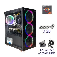 Игровой ПК 1stPlayer X2-3R1 4xFAN Neon LED Tower / AMD Ryzen 3 1200 (4 ядра по 3.1 - 3.4 GHz) / 8 GB DDR4 / 120 GB SSD+500 GB HDD / nVidia GeForce GTX 950, 2 GB GDDR5, 128-bit / 420W