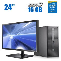 Комплект ПК: HP EliteDesk 800 G1 Tower / Intel Core i5-4430 (4 ядра по 3.0 - 3.2 GHz) / 16 GB DDR3 / 480 GB SSD / Intel HD Graphics 4600 + Монитор Samsung NC241 / 24" (1920x1080) TN / VGA + Клавиатура и мышь