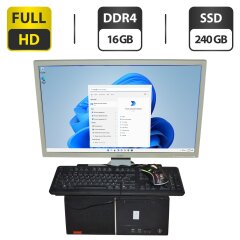 Комплект ПК: Lenovo V520-15IKL Tower / Intel Core i5-7400 (4 ядра по 3.0 - 3.5 GHz) / 16 GB DDR4 / 240 GB SSD / Intel UHD Graphics 630 / DVD-ROM + Монитор Б-класс Acer B243HL / 24" (1920x1080) TN + Мышка, клавиатура, кабели подключения, Windows 11 Pro