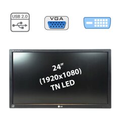 Монитор (без подставки) - LG Flatron E2411PU / 24" (1920x1080) TN LED / 1x DVI-D, 1x VGA, USB-Hub, 1x Audio Port / встроенные колонки 2x 1W