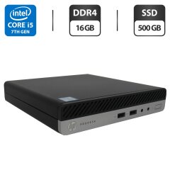 Неттоп HP ProDesk 400 G3 Mini PC USFF / Intel Core i5-7500T (4 ядра по 2.7 - 3.3 GHz) / 16 GB DDR4 / 500 GB SSD / Intel HD Graphics 630 / Windows 11 Pro / Блок живлення