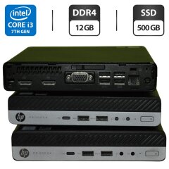 Неттоп HP ProDesk 600 G3 Mini PC USFF / Intel Core i3-7100T (2 (4) ядра по 3.4 GHz) / 12 GB DDR4 / 500 GB SSD / Intel HD Graphics 630 / Windows 11 Pro + Блок живлення