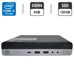 Неттоп HP ProDesk 600 G3 Mini PC USFF / Intel Core i3-7100T (2 (4) ядра по 3.4 GHz) / 8 GB DDR4 / 120 GB SSD / Intel HD Graphics 630 / Windows 11 Pro / Блок питания
