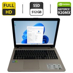 Ноутбук Asus R541U / 15.6" (1920x1080) TN / Intel Core i5-6198DU (2 (4) ядра по 2.3 - 2.8 GHz) / 16 GB DDR4 / 512 GB SSD / nVidia GeForce 920MX, 2 GB GDDR3, 64-bit / WebCam / DVD-ROM