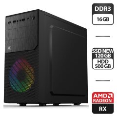 Збірка під замовлення: ігровий ПК 2E Basis RD850 Tower NEW / Intel Core i5-3570 (4 ядра по 3.4 - 3.8 GHz) / 16 GB DDR3 / 120 GB SSD NEW + 500 GB HDD / AMD Radeon RX 470, 4 GB GDDR5, 256-bit / 500W NEW