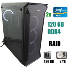Сервер Full Tower Vinga / 2 шт. Intel Xeon E5-2658 v4 (14(28) ядра по 2.3 - 2.8 GHz) / 128 GB DDR4 / 10x SATA III / RAID / IPMI / 240 GB SSD / 2 TB HDD / БП Chieftec 850 Вт