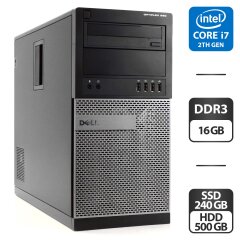 Компьютер Dell OptiPlex 990 Tower / Intel Core i7-2600 (4 (8) ядра по 3.4 - 3.8 GHz) / 16 GB DDR3 / 240 GB SSD + 500 GB HDD / Intel HD Graphics 2000 / DVD-ROM / VGA