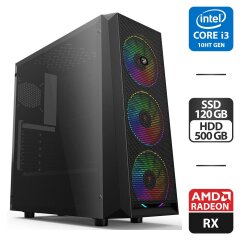 Сборка под заказ: новый игровой ПК 2E Gaming Oberon GX912 Tower / Intel Core i3-10100F (4 (8) ядра по 3.6 - 4.3 GHz) / 16 GB DDR4 / 120 GB SSD + 500 GB HDD / AMD Radeon RX 570, 8 GB GDDR5, 256-bit / 500W
