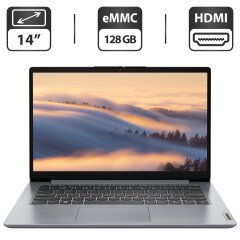 Новий ультрабук Lenovo IdeaPad 1i 14 Gen 7 / 14" (1366x768) TN / Intel Pentium N5030 (4 ядра по 1.1 - 3.1 GHz) / 4 GB DDR4 / 128 GB eMMC / Intel UHD Graphics 605 / WebCam / HDMI