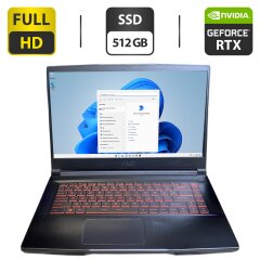 Игровой ноутбук Б-класс MSI GF65 / 15.6" (1920x1080) IPS / Intel Core i5-9300H (4 (8) ядра по 2.4 - 4.1 GHz) / 8 GB DDR4 / 512 GB SSD / nVidia GeForce RTX 2060, 6 GB GDDR6, 192-bit / WebCam