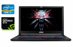 Игровой ноутбук MSI GS63 / 15.6" (1920x1080) IPS / Intel Core i7-6700HQ (4 (8) ядра по 2.6 - 3.5 GHz) / 16 GB DDR4 / 256 GB SSD + 1000 GB HDD / nVidia GeForce GTX 1060, 6 GB GDDR5, 192-bit / WebCam / Windows 10