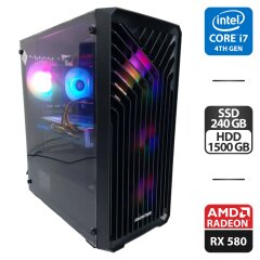 Ігровий ПК Frontier Chimbu Tower / Intel Core i7-4770 (4 (8) ядра по 3.4 - 3.9 GHz) / 16 GB DDR3 / 240 GB SSD + 1500 GB HDD / AMD Radeon RX 580, 8 GB GDDR5, 256-bit / 500W + Кабелі HDMI та живлення