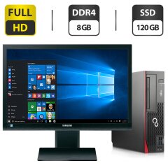 Комплект ПК: Fujitsu Esprimo D756 E85 SFF / Intel Core i5-6500 (4 ядра по 3.2 - 3.6 GHz) / 8 GB DDR4 / 120 GB SSD / Intel HD Graphics 530 / DVD-ROM + Монитор Б-класс Samsung SyncMaster S22A450BW / 22" (1680x1050) TN / VGA, DVI + Клавиатура, мышка, кабели