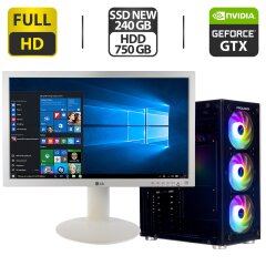 Комплект ПК: ProLogix Tower NEW / Intel Core i5-4590 (4 ядра по 3.3 - 3.7 GHz) / 16 GB DDR3 / 240 GB SSD NEW + 750 GB HDD / nVidia GeForce GTX 960, 2 GB GDDR5, 128-bit + Монитор LG 24MB35PM-B / 24" (1920x1080) IPS / VGA + Клавиатура, мышка, кабели