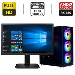 Комплект ПК: ProLogix Tower NEW / Intel Xeon E3-1271 v3 (аналог i7-4790) (4 (8) ядра по 3.6 - 4.0 GHz) / 16 GB DDR3 / 480 GB SSD NEW + 500 GB HDD / AMD Radeon RX 580, 4 GB GDDR5 256-bit + Монитор LG 24MB37PM-B / 24" (1920x1080) IPS / VGA + Кабели
