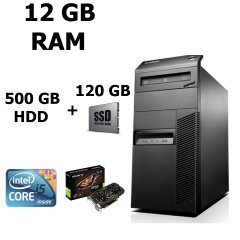 Lenovo M83 Tower / Intel&reg; Core&trade; i5-4570 (4 ядра по 3.20 - 3.60 GHz) / 12GB DDR3 / 500GB HDD + SSD Kingston 120GB NEW / Видеокарта GF GTX 1060 (6GB DDR5 192bit) (HDMI,DVI,DP)  / БП 500W NEW 