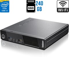 Неттоп Lenovo ThinkCentre M93 Tiny USFF / Intel Core i3-4130T (2 (4) ядра по 2.9 GHz) / 8 GB DDR3 / 240 GB SSD / Intel HD Graphics 4400 / DisplayPort / Блок питания в комплекте + Wi-Fi