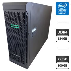 Сервер HP ProLiant ML350 Gen 10 Tower / 2x Intel Xeon Gold 6152 (22 (44) ядра по 2.1 - 3.7 GHz) / 384 GB DDR4 / 2x 800 GB SSD (SAS) / Raid P408 / 2x 800W