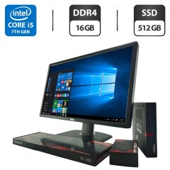 Комплект ПК: неттоп Lenovo ThinkCentre M910q Tiny USFF / Intel Core i5-7500T (4 ядра по 2.7 - 3.3 GHz) / 16 GB DDR4 / 512 GB SSD / Intel HD Graphics 630 + Монитор 24" (1920x1080) TN / Разные бренды