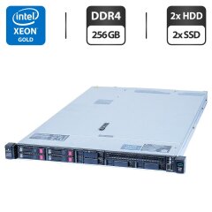 Сервер HP ProLiant DL360 Gen10 1U Rack / 2x Intel Xeon Gold 6152 (22 (44) ядра по 2.1 - 3.7 GHz) / 256 GB DDR4 / 2x 1200 GB HDD (SAS) + 2x 800 GB SSD (SAS) / Smart Array P408i-a SR Gen10 Controller / 2x 500W
