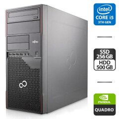 Компьютер Fujitsu Esprimo P710 E85 Tower / Intel Core i5-3570 (4 ядра по 3.4 - 3.8 GHz) / 16 GB DDR3 / 256 GB SSD + 500 GB HDD / nVidia Quadro K600, 1 GB GDDR3, 128-bit / DVD-ROM / DVI